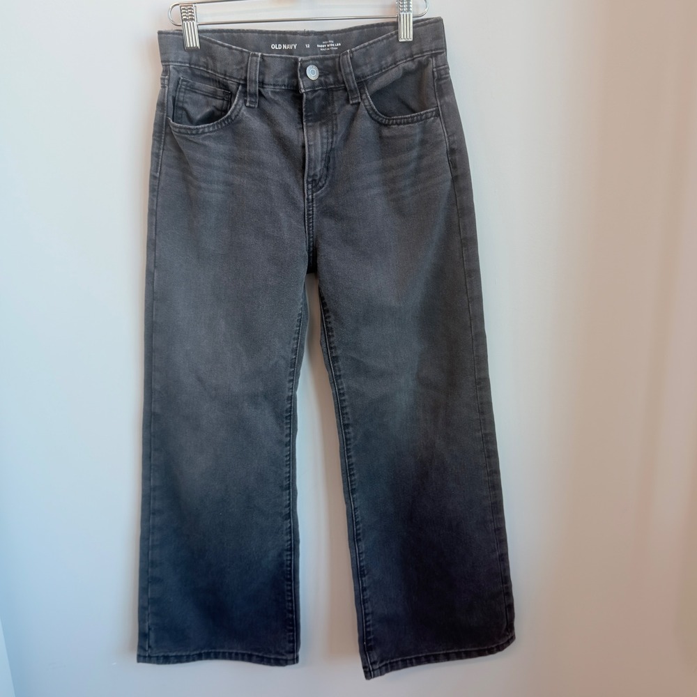 Old Navy Baggy Wide Leg Jeans Girls 12 Black Rinse Excellent High Rise Tough
